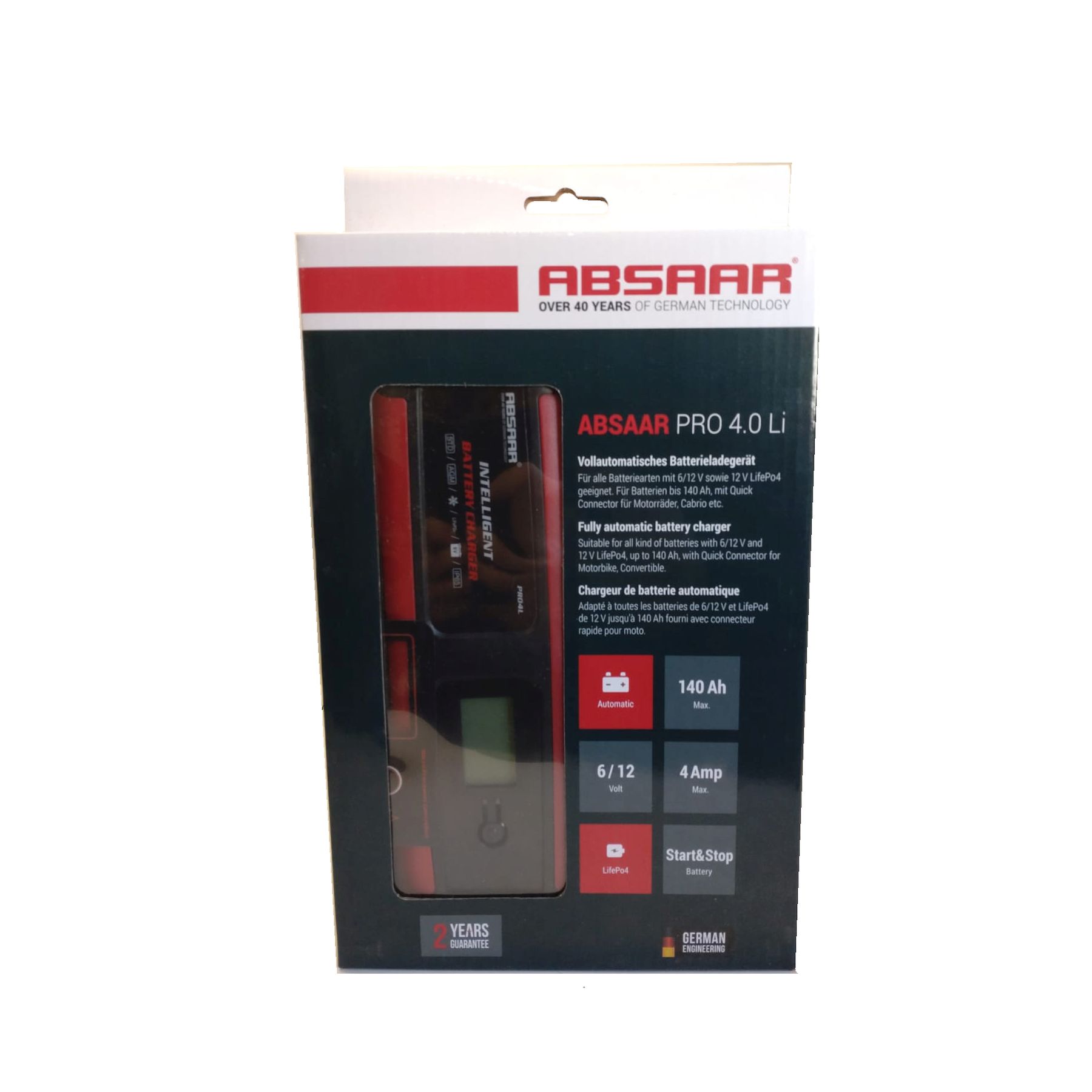 Ladegerät für Motorrad Batterieladegerät ABSAAR Pro 4.0 Lithium 6 / 12 V 4A – Bild 1
