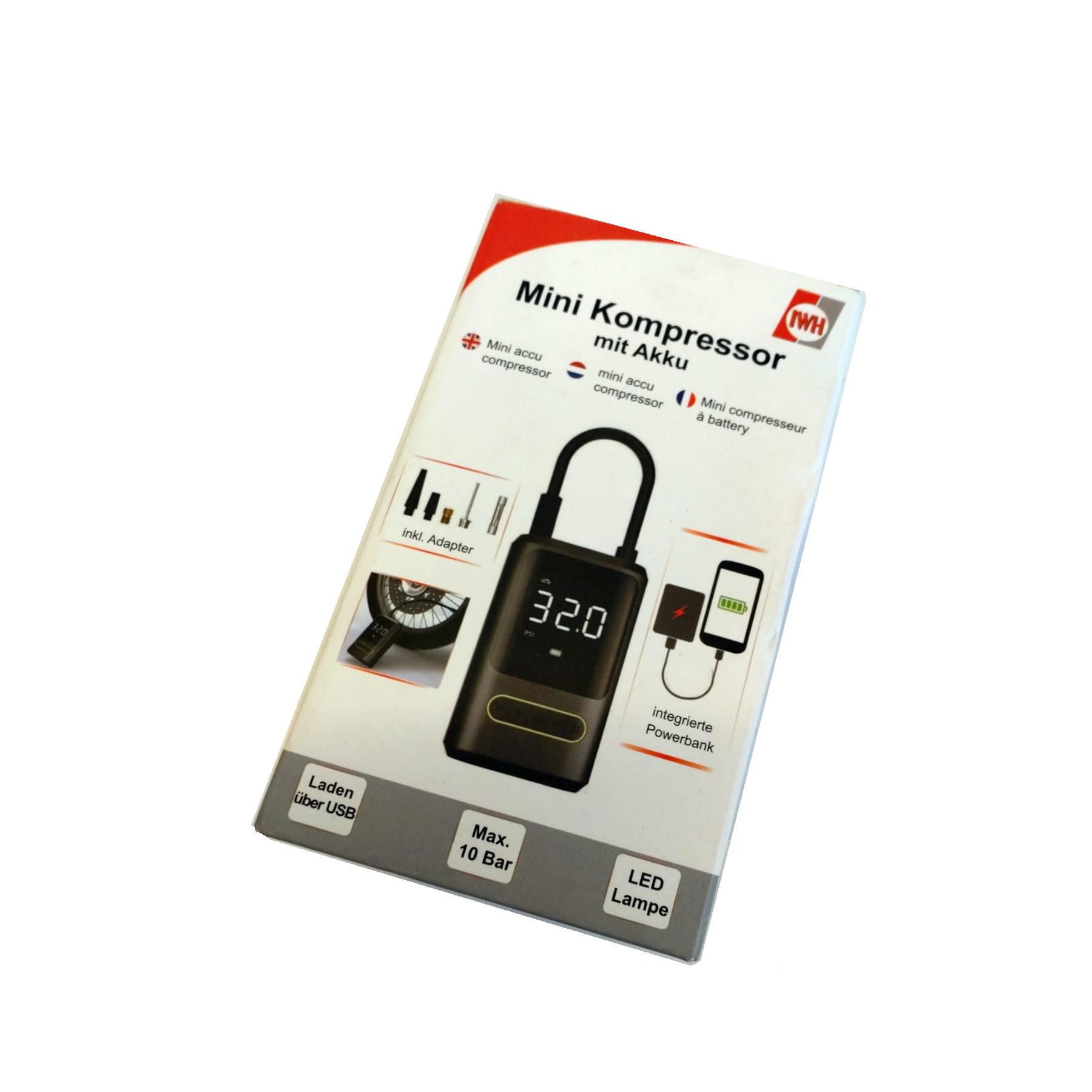 Tragbarer Mini Kompressor mit Powerbank für die Reise oder unterwegs Tragbarer Mini Kompressor mit Powerbank für unterwegs – Bild 1