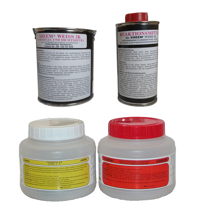 Kreem Tanksiegel Komplettset für 12l Tank weiß Stahltank - Benzintank Tanksiegel Komplettset für 12l Tank weiß – Bild 1
