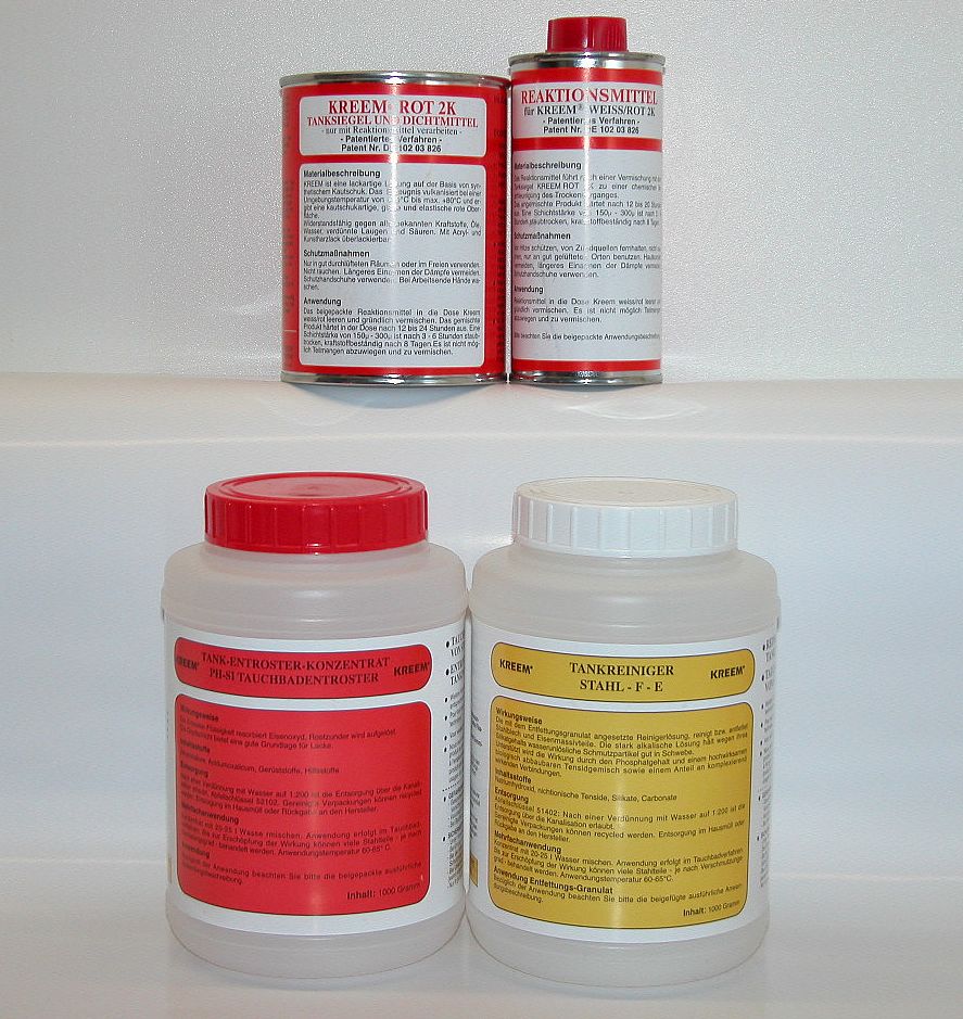 Kreem Tanksiegel Komplettset für 20l Tank rot Stahltank - Benzintank Tanksiegel Komplettset für 20l Tank rot – Bild 1